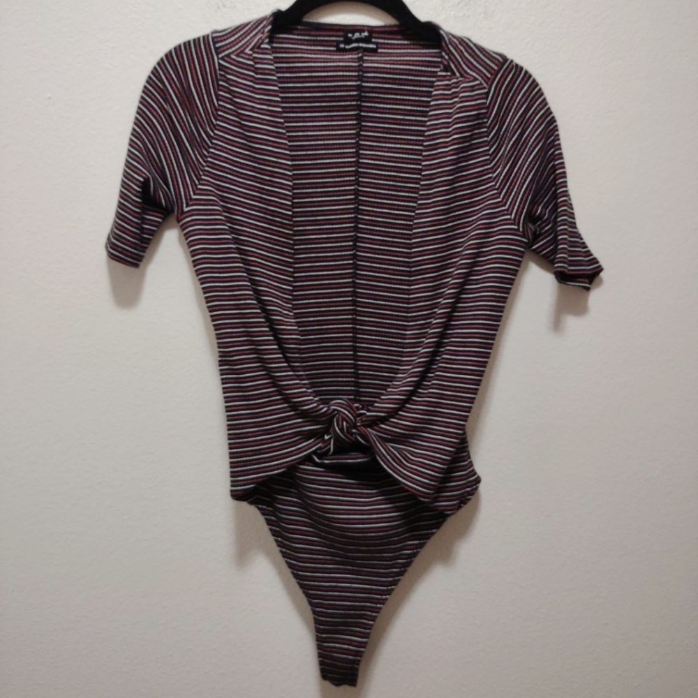 Out From Under Plunging Striped Bodysuit M